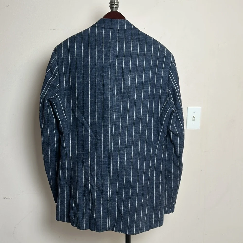 Atelier Munro Men’s Custom Made Linen Blend Striped Suit Set see measurements
